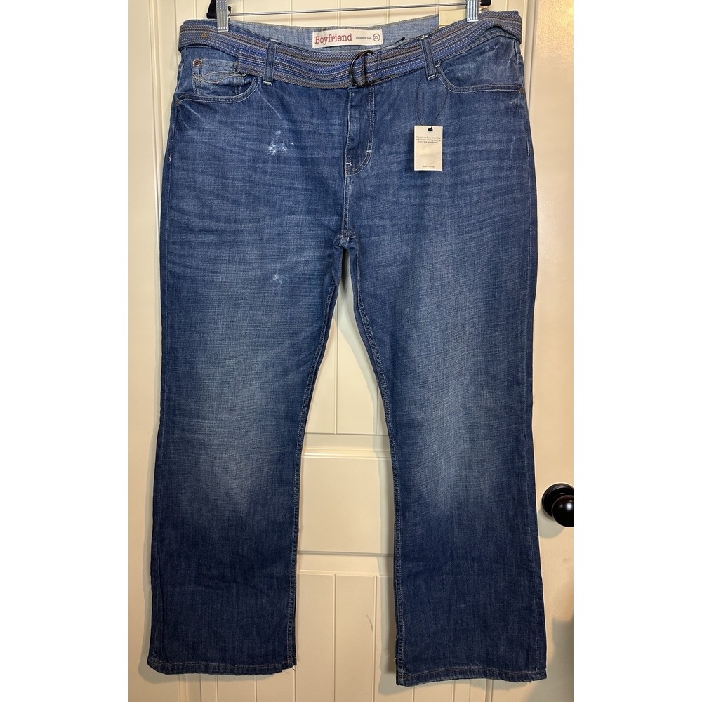 NWT Next Boyfriend Blue Denim Jeans with belt distressed straight leg sz 20L New